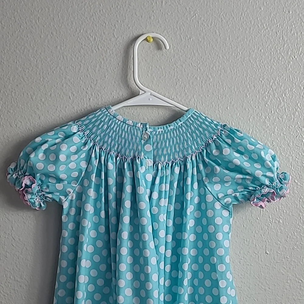 Lolly Wolly Blue Polka Dot Kids Vintage Style Easter Dress Size 6